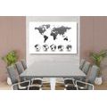 CANVAS PRINT GLOBES WITH A WORLD MAP IN BLACK AND WHITE - PICTURES OF MAPS - PICTURES
