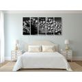 5-PIECE CANVAS PRINT BEAUTIFUL DEER WITH BUTTERFLIES IN BLACK AND WHITE - BLACK AND WHITE PICTURES - PICTURES