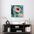 TABLEAU SUR TOILE – VISAGE FÉMININ ABSTRAIT EN TURQUOISE - TABLEAUX DE FEMMES - TABLEAUX
