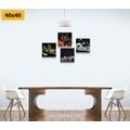 CANVAS PRINT SET WINE AND PIECES OF FRUIT ON A BLACK BACKGROUND - SET OF PICTURES - PICTURES