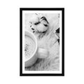 POSTER WITH MOUNT MORNING COFFEE IN BLACK AND WHITE - BLACK AND WHITE - POSTERS