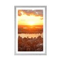 AFFICHE AVEC MONTURE COUCHER DE SOLEIL SUR LA VILLE DE NEW YORK - VILLES - AFFICHES