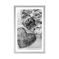 POSTER WITH MOUNT PEONIES AND BIRCH HEARTS IN BLACK AND WHITE - BLACK AND WHITE - POSTERS