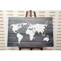 DECORATIVE PINBOARD BLACK AND WHITE WORLD MAP WITH A WOODEN BACKGROUND - PICTURES ON CORK - PICTURES