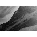 CANVAS PRINT LAKE UNDER THE HILLS IN BLACK AND WHITE - BLACK AND WHITE PICTURES - PICTURES