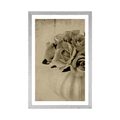 POSTER MIT PASSEPARTOUT ROSEN IN DER VASE IN SEPIA - SCHWARZ-WEISS - POSTER