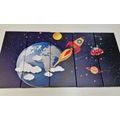 QUADRO IN 5 PARTI HURRÀ NELLO SPAZIO - QUADRI PER BAMBINI - QUADRI