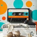 SELBSTKLEBENDE TAPETE RETRO-KASSETTE MIT BUNTEN KREISEN - MUSIK FOTOTAPETEN - TAPETEN
