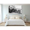 CANVAS PRINT WITH A WOODEN INSCRIPTION LOVE IN BLACK AND WHITE - BLACK AND WHITE PICTURES - PICTURES