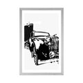 POSTER MIT PASSEPARTOUT SCHWARZ-WEISSES RETRO-AUTO MIT ABSTRAKTION - SCHWARZ-WEISS - POSTER