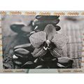 WANDBILD ORCHIDEE UND ZEN-STEINE IN SCHWARZ-WEISS - SCHWARZ-WEISSE BILDER - BILDER