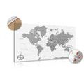 DECORATIVE PINBOARD STYLISH MAP WITH A COMPASS IN BLACK AND WHITE - PICTURES ON CORK - PICTURES