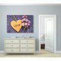 CANVAS PRINT WOODEN HEART WITH AN INSCRIPTION: LOVE - PICTURES WITH INSCRIPTIONS AND QUOTES - PICTURES