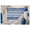 TABLEAU SUR TOILE – ESCALIER GREC EN ÉLÉGANCE BLEU ET BLANC - TABLEAUX DE LA VILLE - TABLEAUX