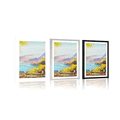 POSTER WITH MOUNT OIL PAINTING OF A MOUNTAIN LAKE - NATURE - POSTERS