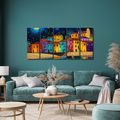 5-DÍLNÝ OBRAZ KOUZELNÁ NOČNÍ VESNICE - BAREVNÉ DOMY - OBRAZY