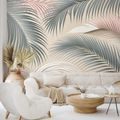 SAMOLEPÍCÍ TAPETA PASTELOVÉ PALMOVÉ LISTY NA BÉŽOVÉ - TAPETY LISTY - TAPETY