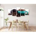 5-PIECE CANVAS PRINT CUPS WITH COFFEE BEANS - PICTURES OF FOOD AND DRINKS - PICTURES