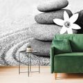 SELF ADHESIVE WALL MURAL BLACK AND WHITE STONES IN SAND - SELF-ADHESIVE WALLPAPERS - WALLPAPERS