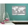 DECORATIVE PINBOARD STYLISH BLACK AND WHITE MAP OF THE WORLD - PICTURES ON CORK - PICTURES