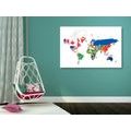 CANVAS PRINT WORLD MAP WITH FLAGS ON A WHITE BACKGROUND - PICTURES OF MAPS - PICTURES