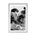 POSTER WITH MOUNT PAINTING OF THE JAPANESE SKY IN BLACK AND WHITE - BLACK AND WHITE - POSTERS