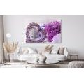 CANVAS PRINT WICKER HEART WITH LANTERNS AND LILAC - VINTAGE AND RETRO PICTURES - PICTURES