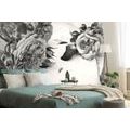 WALL MURAL BLACK AND WHITE ROSES IN BLOOM - BLACK AND WHITE WALLPAPERS - WALLPAPERS