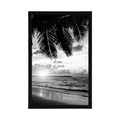 AFFICHE LEVER DE SOLEIL SUR UNE PLAGE DES CARAÏBES EN NOIR ET BLANC - NOIR ET BLANC - AFFICHES