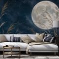 ZELFKLEVEND FOTOBEHANG GOUDEN MAAN EN SIERGRASSEN AAN BLAUWE HEMEL - FOTOBEHANG RUIMTE EN STERREN - FOTOBEHANG