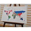 CANVAS PRINT WORLD MAP WITH FLAGS ON A WHITE BACKGROUND - PICTURES OF MAPS - PICTURES