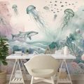 SAMOLEPÍCÍ FOTOTAPETA PODMOŘSKÝ SVĚT V PASTELOVÝCH BARVÁCH - TAPETY MOŘŠTÍ ŽIVOČICHOVÉ - TAPETY