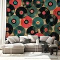 TAPETE RETRO SCHALLPLATTEN IN FARBEN - MUSIK FOTOTAPETEN - TAPETEN