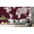 SELF ADHESIVE WALLPAPER HATCHED WORLD MAP ON A BURGUNDY BACKGROUND - SELF-ADHESIVE WALLPAPERS - WALLPAPERS