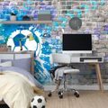 SELF ADHESIVE WALLPAPER BLUE SOCCER BALL ON A BRICK WALL - SELF-ADHESIVE WALLPAPERS - WALLPAPERS