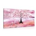 QUADRO DI AIRONI SOTTO UN MAGICO ALBERO IN ROSA - QUADRI DI NATURA E PAESAGGIO - QUADRI