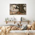 WANDBILD LEBENSBAUM MIT SCHWARZER KATZE - HALLOWEEN- UND HORROR-BILDER - BILDER