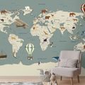 SAMOLEPÍCÍ TAPETA ILUSTROVANÁ MAPA SVĚTA SE ZVÍŘATY - DĚTSKÉ TAPETY - TAPETY