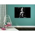 CANVAS PRINT BUDDHA STATUE IN BLACK AND WHITE - BLACK AND WHITE PICTURES - PICTURES