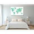 DECORATIVE PINBOARD WORLD MAP IN A GREEN SHADE - PICTURES ON CORK - PICTURES