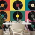 FOTOTAPETE RETRO-VINYLPLATTEN AUF BUNTEM HINTERGRUND - MUSIK FOTOTAPETEN - TAPETEN