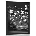 POSTER BEAUTIFUL DEER WITH BUTTERFLIES IN BLACK AND WHITE - BLACK AND WHITE - POSTERS