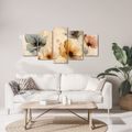 TABLEAU EN 5 PARTIES – FLEURS AQUARELLÉES AUX TONS DÉLICATS - TABLEAUX DE FLEURS - TABLEAUX