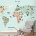 FOTOTAPETA DĚTSKÁ MAPA SVĚTA SE ZVÍŘATY - DĚTSKÉ TAPETY - TAPETY