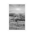 POSTER HAYSTACKS IN THE CARPATHIAN MOUNTAINS IN BLACK AND WHITE - BLACK AND WHITE - POSTERS