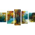 IMPRESSION SUR TOILE EN 5 PARTIES ARBRES PEINTS AUX COULEURS D'AUTOMNE - IMPRESSION SUR TOILE DE NATURE ET PAYSAGE - IMPRESSION SUR TOILE