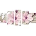 TABLOU 5-PIESE MAGNOLIA PE UN FUNDAL ABSTRACT - TABLOU FLORI - TABLOURI