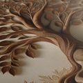 TABLOU 5-PIESE ARBORELE VIEȚII MARO CU EFECT 3D - TABLOU COPACI ȘI FRUNZE - TABLOURI