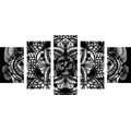 5-PIECE CANVAS PRINT MANDALA OF HEALTH IN BLACK AND WHITE - BLACK AND WHITE PICTURES - PICTURES