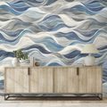 TAPETA MODRÉ VLNY NA ŠEDÉM POZADÍ - VZOROVANÉ TAPETY - TAPETY